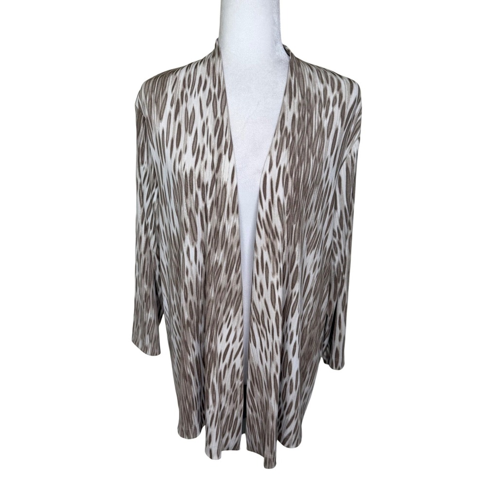 Chicos Womens Regular Open Front Cardigan 3 XL Brown Knit Travelers Animal Print
